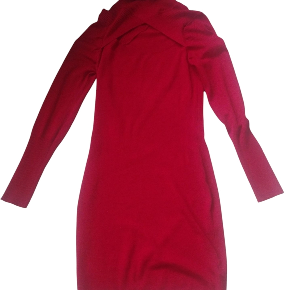 Derek Heart Womens Bodycon Red Ribbed Cutout Stretch Dress Long Sleeve SZ M - Picture 3 of 6